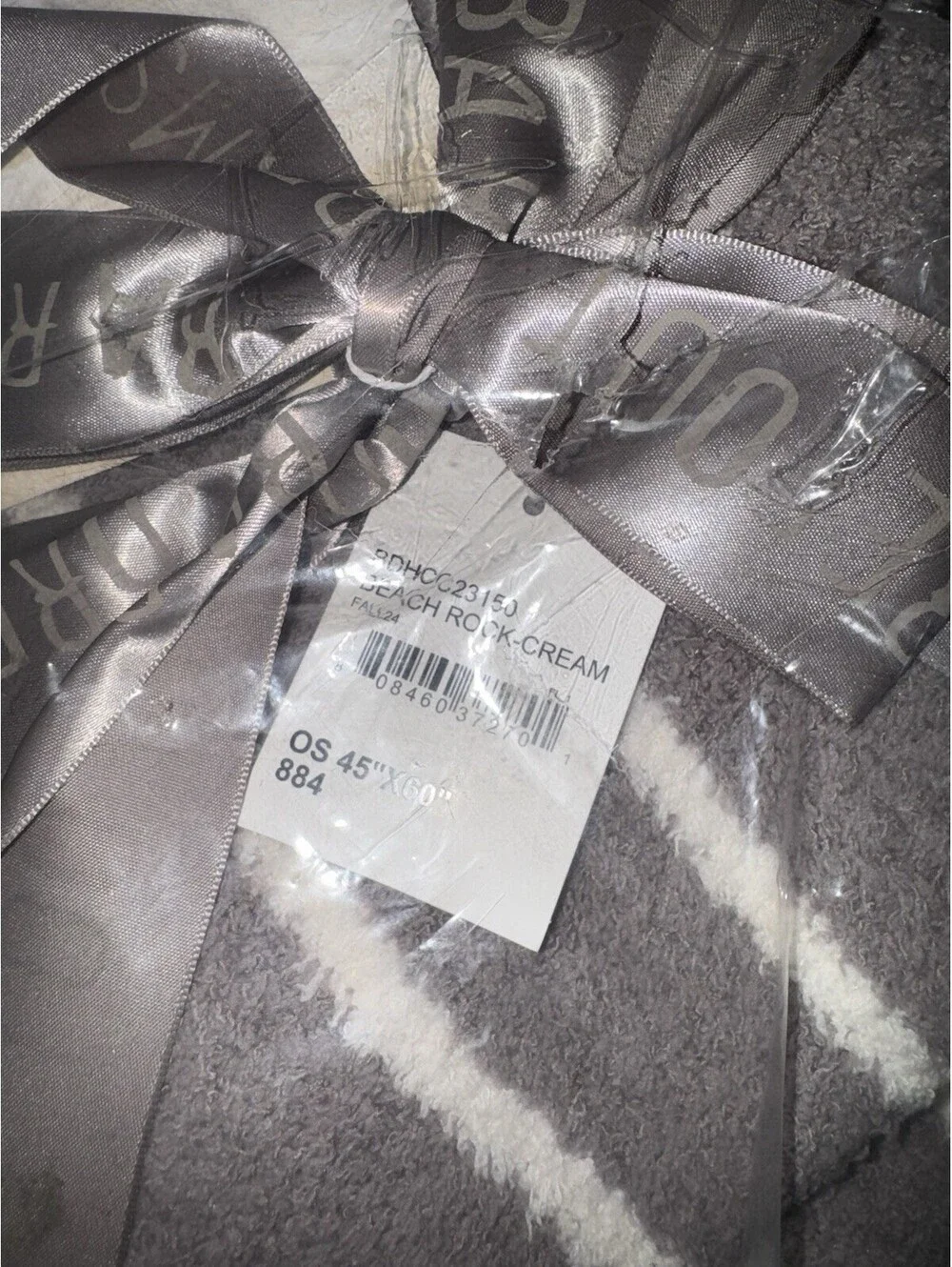 Barefoot Dreams CozyChic Double Stripe Throw Blanket Beachrock/Cream Size 45x60